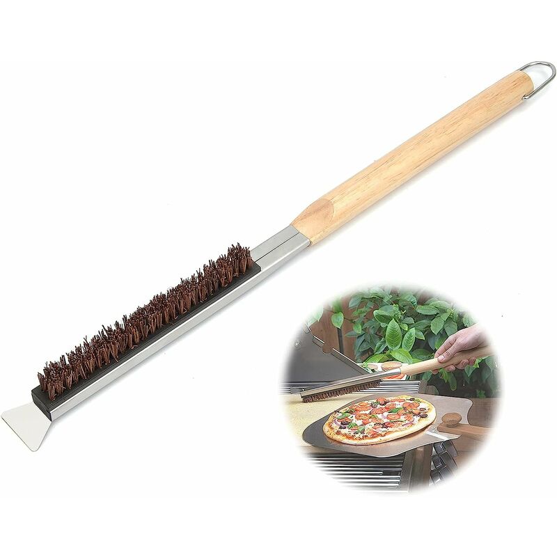 2pcs Pizza Oven Accessories Kit Natural Wood Handle Folding Pizza Peel  Stone Palmyra Bristles Brush for Cleaning Grills Ovens