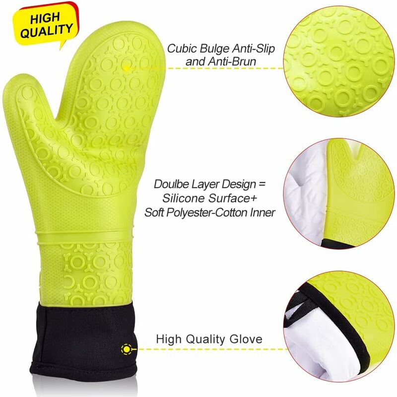 1 Pair Short Oven Mitts, Heat Resistant Silicone Kitchen Mini Oven Mitts  For 500 Degrees, Non-slip Grip Surfaces