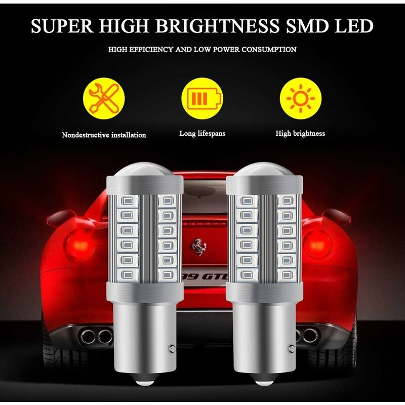 Red 1156 BAU15S PY21W 5630 33SMD Car LED Bulbs 900LM Super Bright Rear  Brake Light Fog Lights Position Tail Light Parking Lamp 12-30V 3.6W (4pcs)