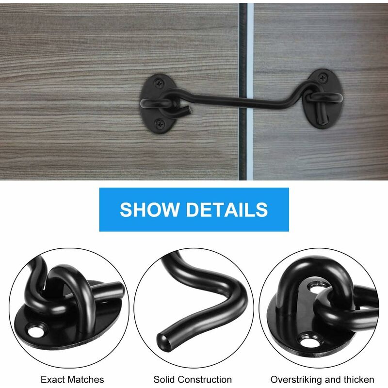 Cabin Hook 2 Pieces Door Latch Hook Black Stainless Steel Hooks with Oil Door  Latches and Bolts for Locks Barn Door Bathroom Window Sliding Door