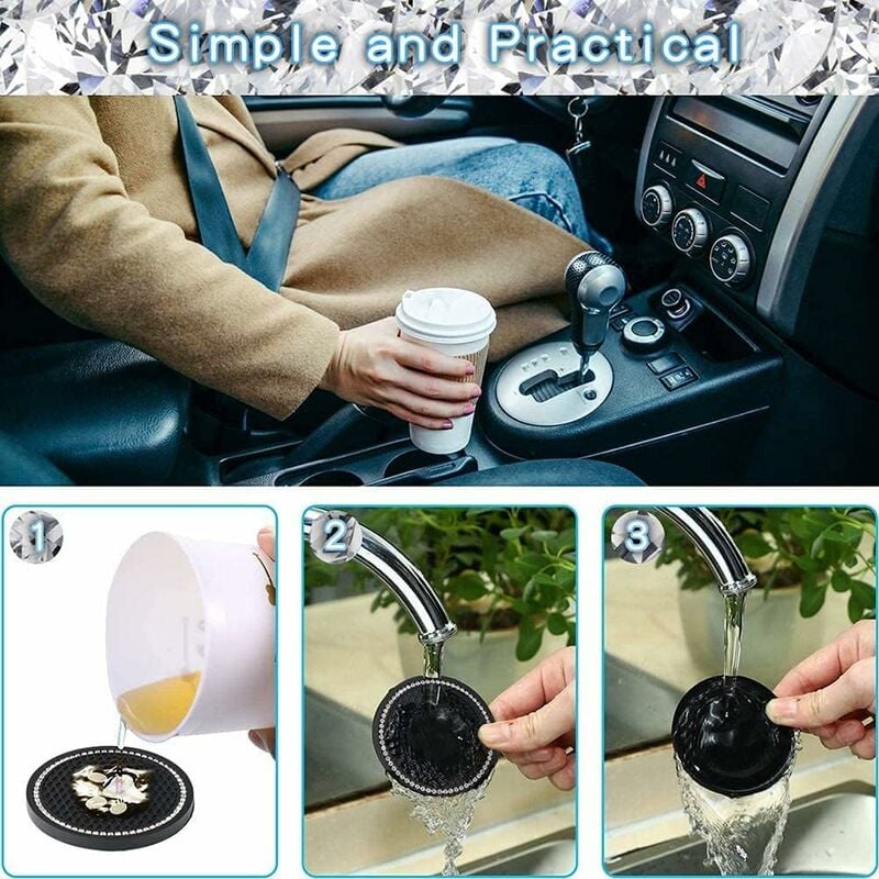 4 Pcs Car Coaster, 2.75 Inch Silicone Non-Slip Crystal Car Coaster