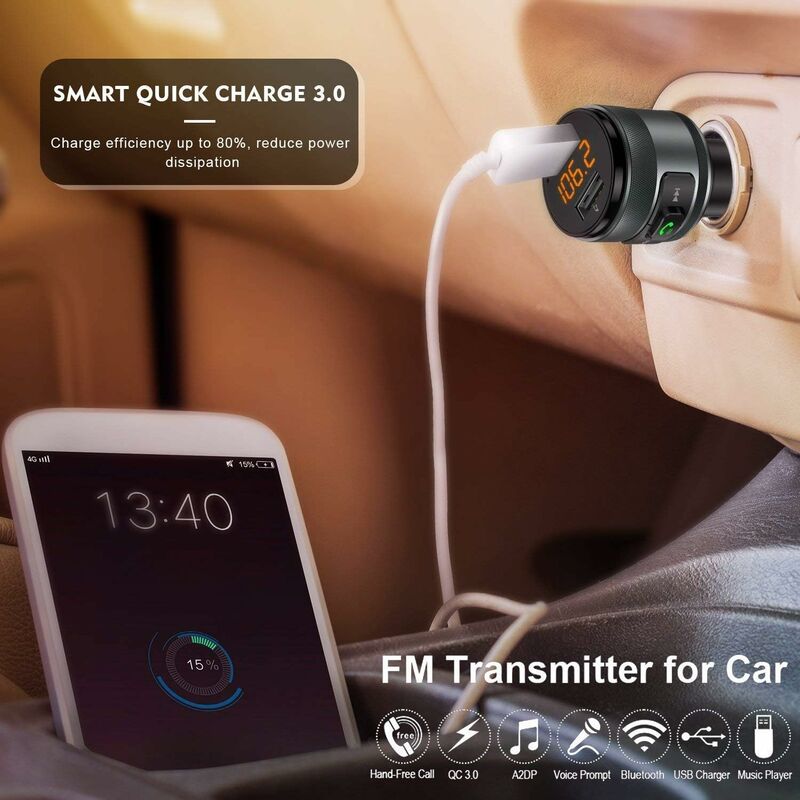 Bluetooth FM Transmitter Adapter, QC3.0 USB Wireless Car Charger Handsfree  Radio Adapter Dual USB Dongle & Charger with LED Display for iOS and  Android Devices