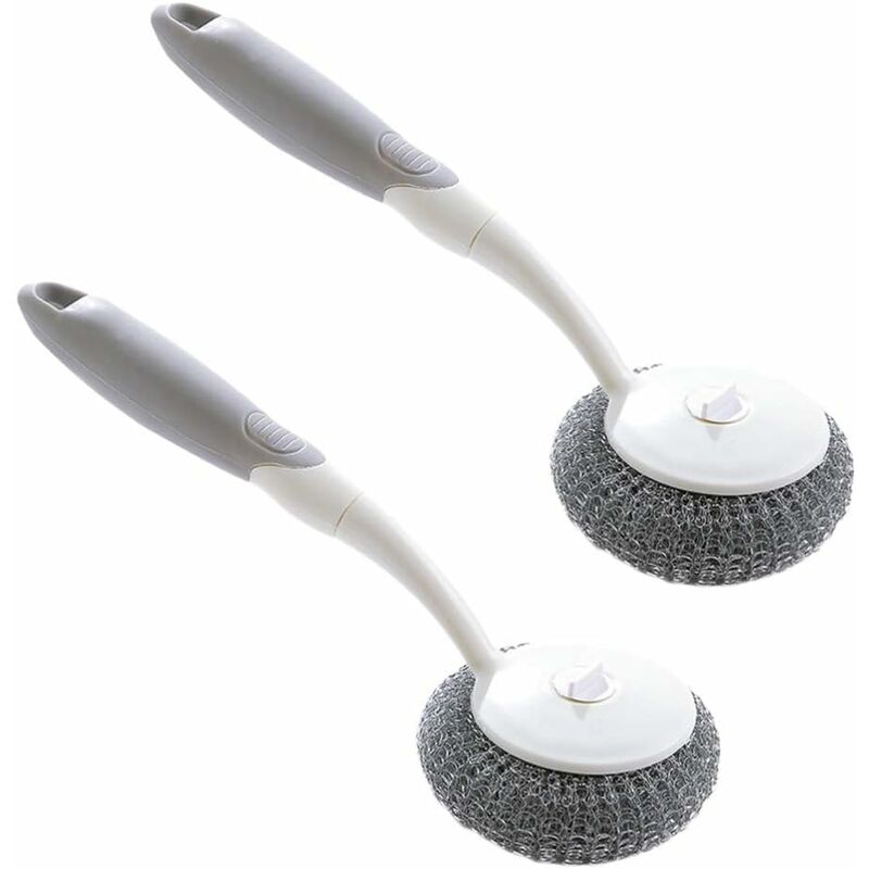 PET And Steel Dish Scrubber Soap Dispensing Brush With Container Set  Scouring Pad Pot Scrubber Metal Ball Kitchen Cleaning Brush