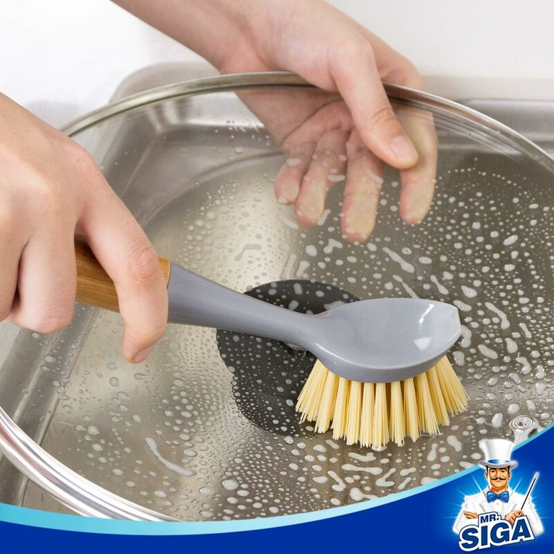 TPR Silicon Dish Cleaning Brush with Bamboo Handle Dish Scrubber