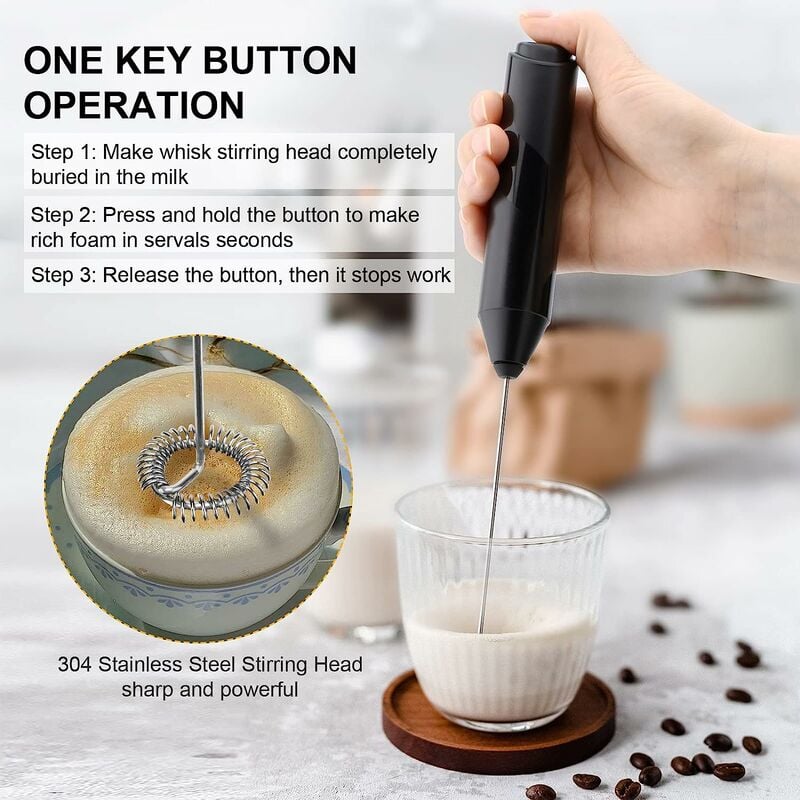 SIMPLETaste Electric Milk Frother, Automatic Battery Operated Foam Maker  and Drink Mixer with Stainless Steel Whisk and Foamer Cup 