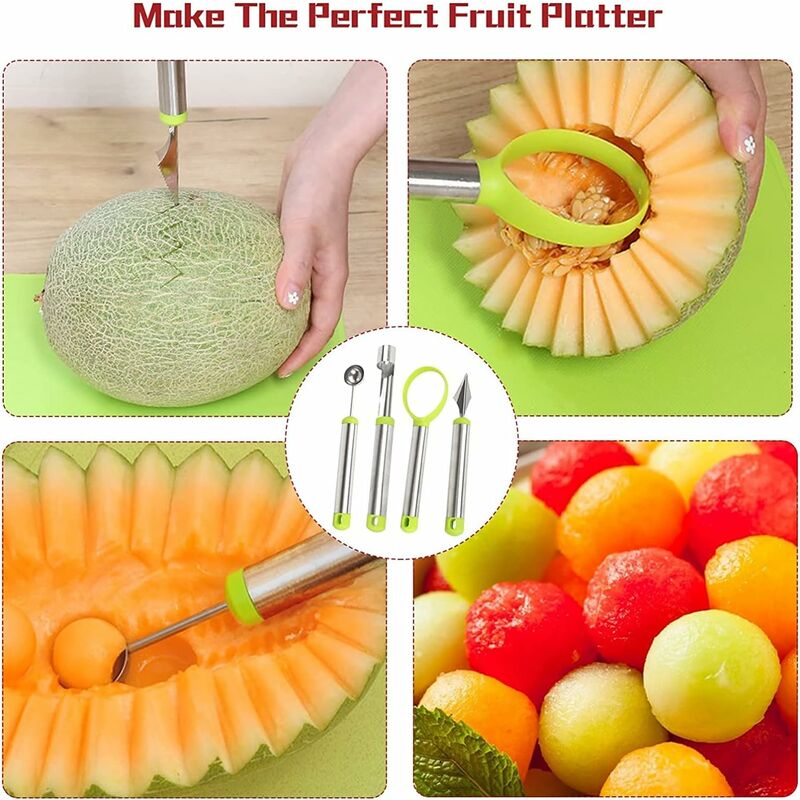 14 Pack Melon Baller Scoop Set - 4 in 1 Stainless Steel Fruit Tool Set  Fruit Scooper Seed Remover with Fruit Vegetable Cutter Shapes Set Fruit  Peeler