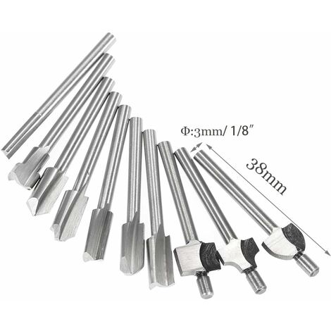 10pcs 3mm 1/8 Mini Shank HSS Carpenter Router Bits Woodworking