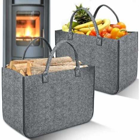Felt trolley fire wood basket fireplace wood basket for wood storage  newspapers utensils in the color grey