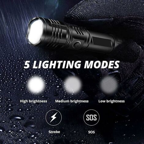 Flashlights LED High Lumens Rechargeable, 10000 Lumens XHP70.2 Tactical  Flashlights(battery inlcuded), High Powered Flash Light, Power Display, 7  Mode, Zoomable Waterproof for Camping Hiking Emergency 