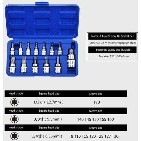 1/2-Inch Drive T50 Torx Bit Sockets S2 Steel 55mm Length