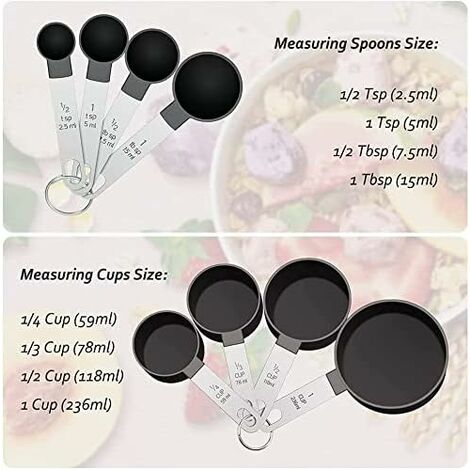 10PCS Plastic Stackable Measuring Cups & Spoons Set, 5 Measuring Cups & 5  Spoons, Food/Liquid/Baking, Delicate Measuring kitchen Measuring Set for  Baking & Cooking(Black)