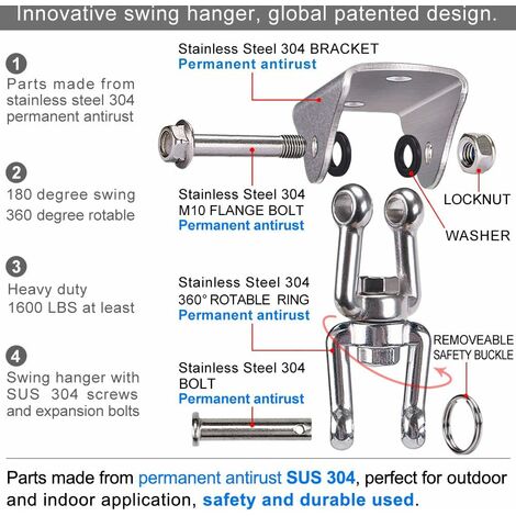 450KG Capacity Heavy Duty Swing Hangers with SUS304 Stainless Steel 360°  Rotate,4 Screw for