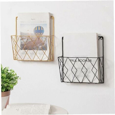 Homemaxs Nordic Wrought Iron Storage Basket Magazine Newspaper Storage Rack Wall Mount Home Decoration Office Debris Storage Basket, Size: 26.5