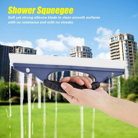 1 x Shower Squeegee for Glass Shower Door, All Purpose Stainless Steel  Shower Squeegee with Hook for Bathroom, Mirrors, Tiles and Car Windows (26  x 16cm) (Silver)