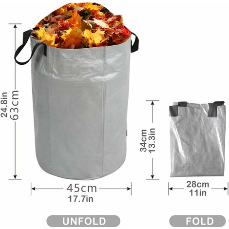 2 Pack 120l Garden Waste Bags Reusable Tear Resistant Waterproof With  Handles Waste Collection Bin For Lawn Pool 45 X 63cm