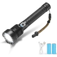 100000 Lumens Powerful Flashlight, Rechargeable Waterproof Searchlight  XHP70 Super Bright Handheld Led Flashlight Tactical Flashlight 26650  Battery USB Zoom Torch for Emergency Hiking Hunting Camping 