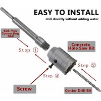 SDS Plus Hole Saw Drill Bits for Concrete, Cement, Stone, Wall - 65mm, 50mm, 30mm