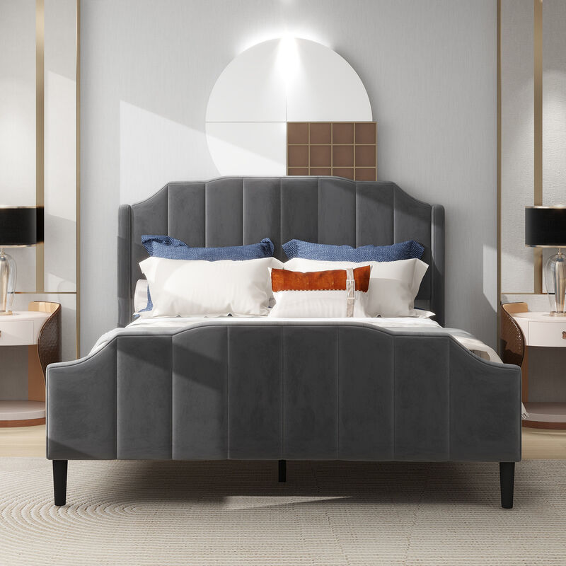 Cama matrimonial con plataforma nido tapizada, base de cama con cabecero  acolchado, camas matrimoniales de lino moderno con listones de madera, no