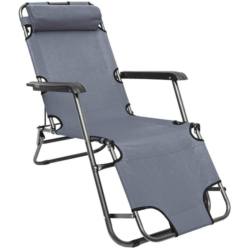 Tumbona Plegable Oxford Poliéster Relax Silla con Reposacabezas Desmontable para Jardín Terraza - Gris