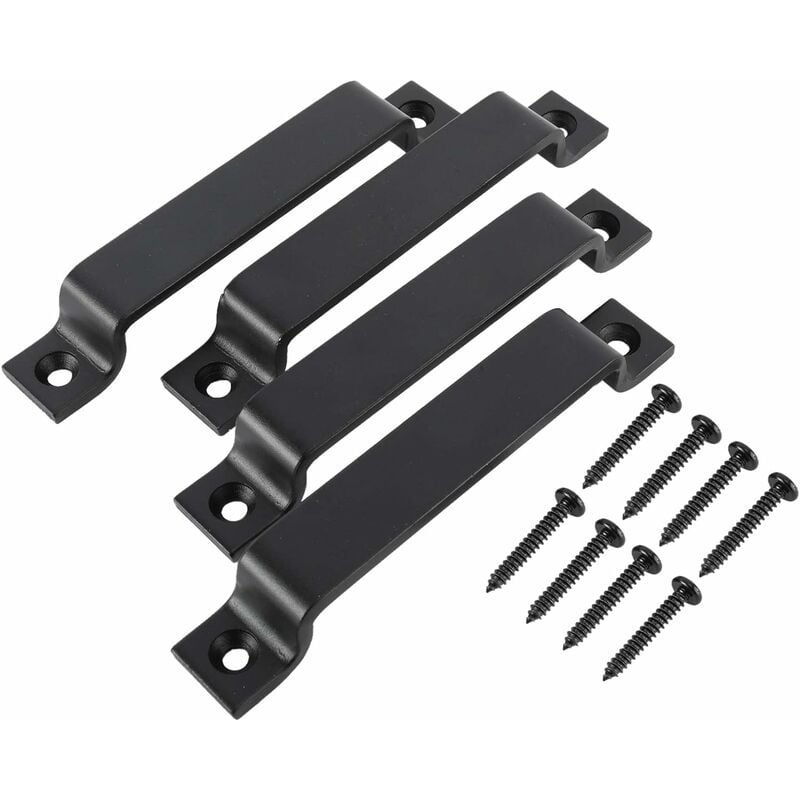 4 Manijas de Puerta Corredera, Tirador de Puerta para Armario de Granero de Acero con Tornillos para Garaje Jardín Portones, Negro (16,5cm)