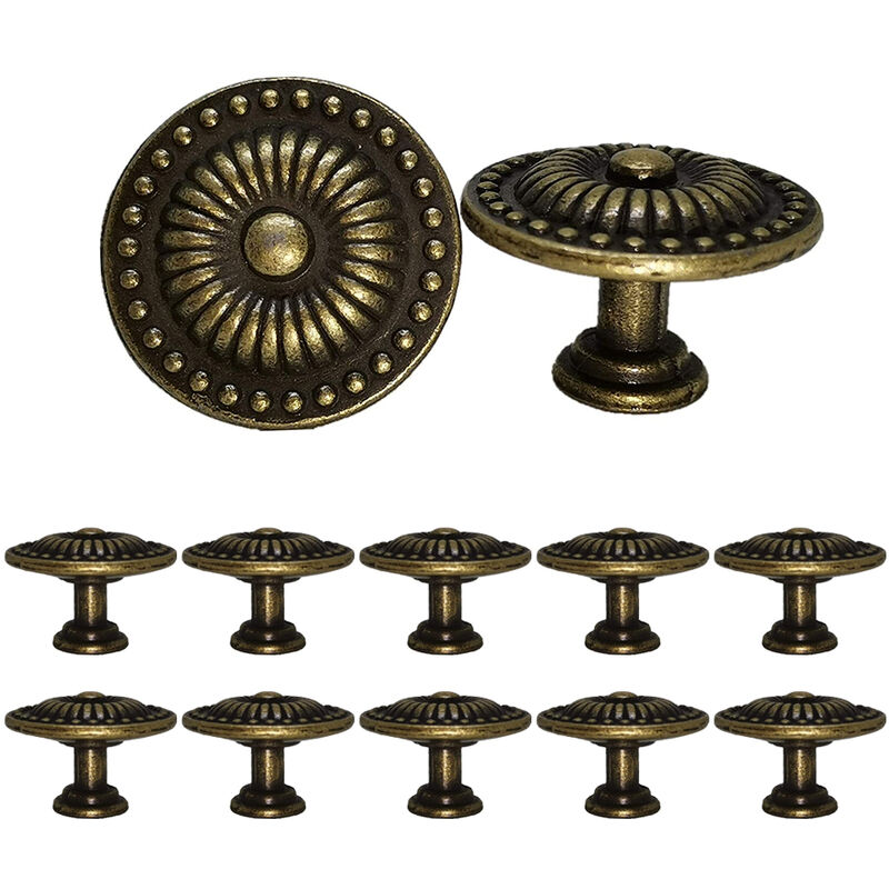 10 Piezasde Pomos de Armario Vintage de 29 mm con Diseño Floral, Tirador para Cajón de Cocina de Latónpara Puertas Armarios de Cocina