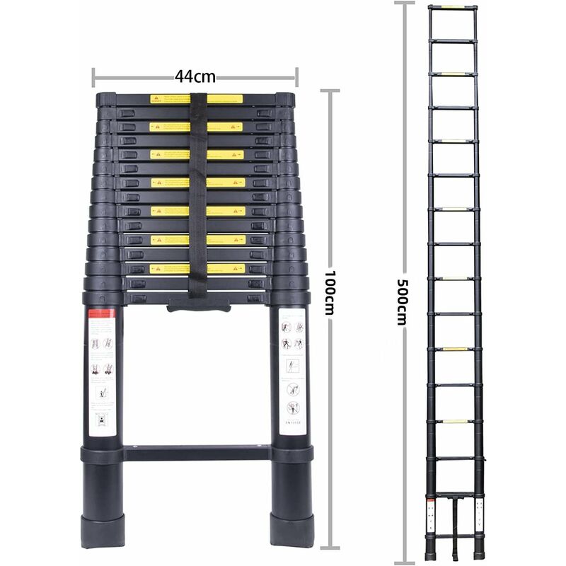 Escaleras de extensión de aluminio para el hogar, escalera telescópica  negra con ganchos y estabilizador, escalera retráctil plegable portátil  para