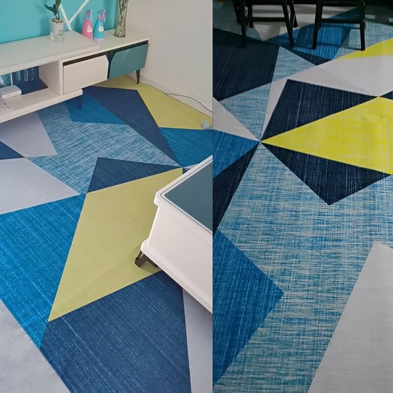 Alfombra Salón Dormitorio Estilo Nórdico Moderno Azul y Amarillo 160x230  cm, Motivo Exquisito