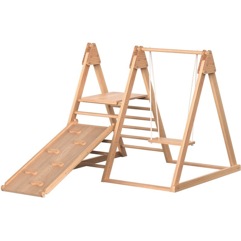 Triángulo de Escalada para Niños con Escalera de Escalada y Columpio, Juguetes de Madera para Niños al aire Libre/Interior