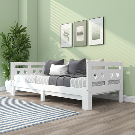 Cama individual para niños, marco de cama extensible de tamaño individual a  doble, cama de casa de madera con nido, sofá cama de tamaño individual