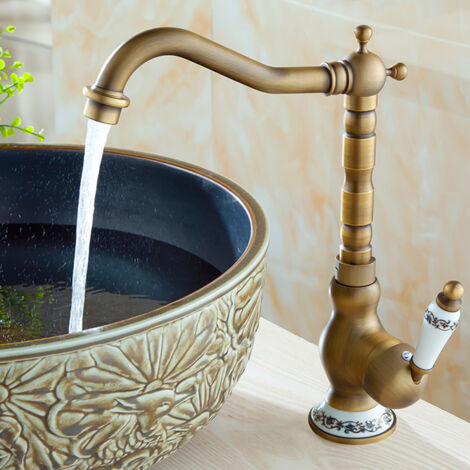 Grifo De Lavabo De Gran Altura, Grifo Retro Alto Con Mango De Cerámica