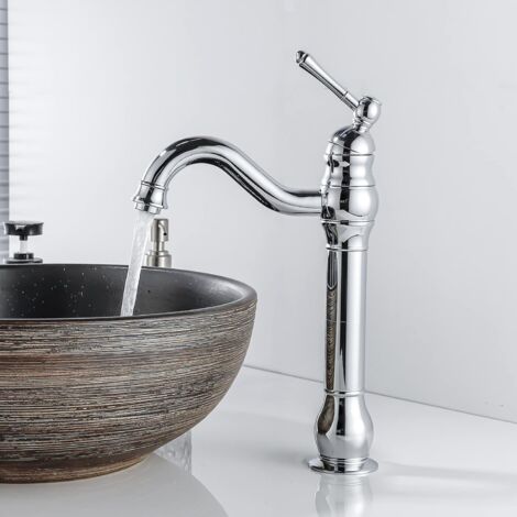 Grifo Lavabo de Baño Retro, Monomando Mezclador de Cocina de Latón 30cm Mezclador Lavabo Giratorio 360° - Cromo