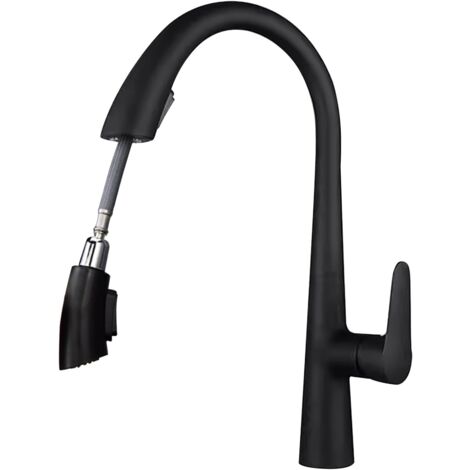 Grifo Cocina Extraible, Grifos Cocina Negro Fregadero Cepillado Giratorio 360°, Grifo de Fregadero Monomando con Ducha Extensible