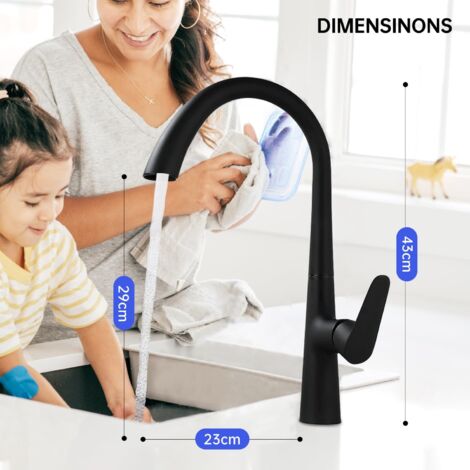 Grifo Cocina Extraible, Grifos Cocina Negro Fregadero Cepillado Giratorio 360°, Grifo de Fregadero Monomando con Ducha Extensible
