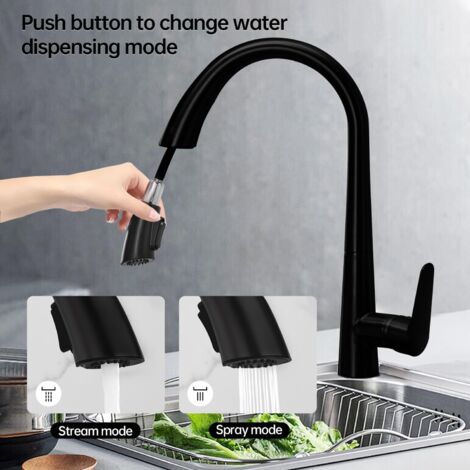 Grifo Cocina Extraible, Grifos Cocina Negro Fregadero Cepillado Giratorio 360°, Grifo de Fregadero Monomando con Ducha Extensible