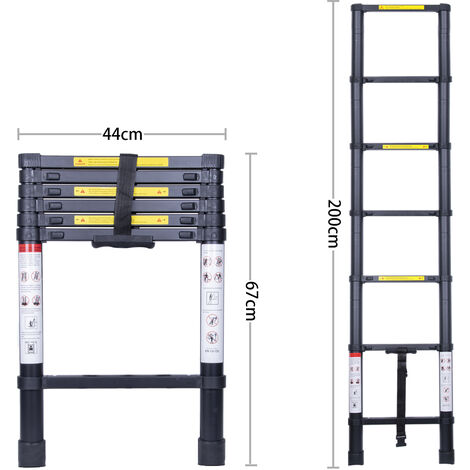 Escalera Telescópica 2.6m Escalera de Techo de Aluminio EN131 con 8  Peldaños Capacidad de Carga