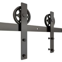 244cm Herraje para Puerta Corredera Kit de Accesorios con Rodillos y Guía de Suelopara Puertas de Granero