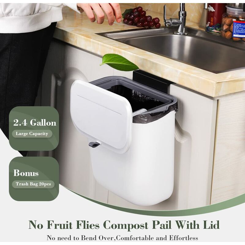 2,4 Gallone Hängende Mülldose für Küchenschranktür mit Deckel, unter  Waschbecken Mülldose