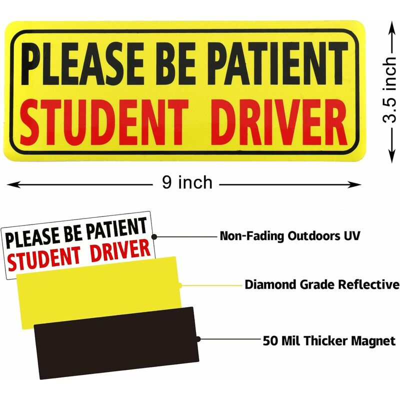 3-Automagnete, bitte haben Sie Geduld mit Studentenfahrern, neue  Fahrer-Sicherheits-Warnaufkleber (schwarz und rot)