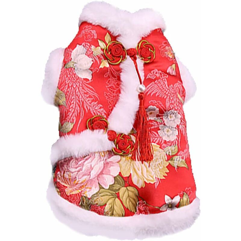 Pet New Year Qingshan Tang Dynastie Cat Wear Winter Warme Kleidung (Rot, S)