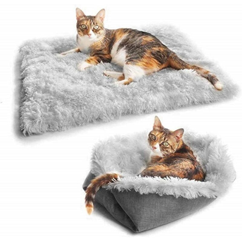 Furry Self Warming Cat Bed Matte für Katzen Kleine Hunde,Funktion 2 in 1  Weiche Plüsch Decke Fluffy Pet Bed (Grau)