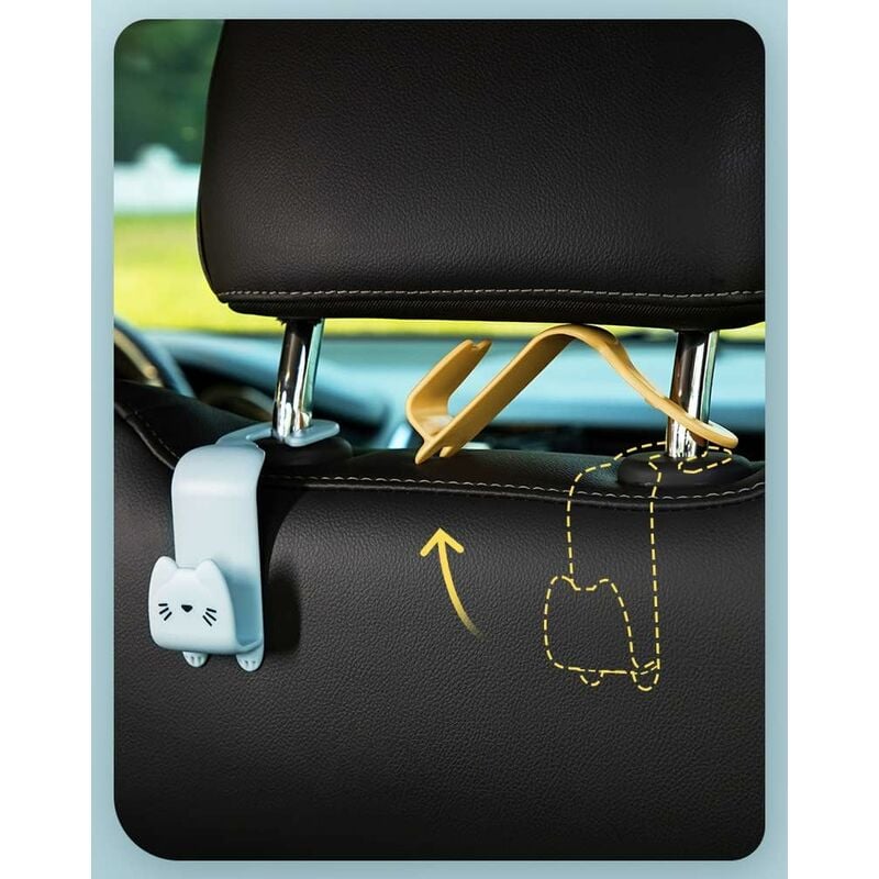 Autositz Kopfstütze Haken 2-Pcs Auto Haken für Geldbörsen und Taschen  Universal Handtasche Mäntel Regenschirme Halter Nette Katze