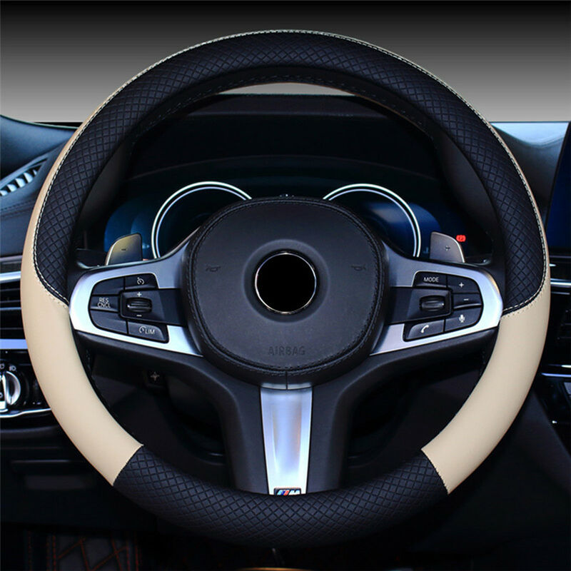 Istn Mikrofaser Leder Auto Lenkradbezug 38cm für die meisten Autos (schwarz  Weiß) : : Auto & Motorrad