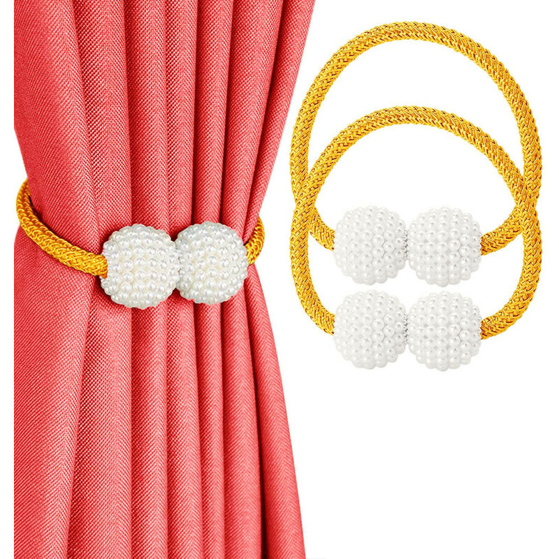 2 Stück Gardinen-Raffhalter, magnetische, elegante Perlen-Halterungen,  Vorhang-Clips