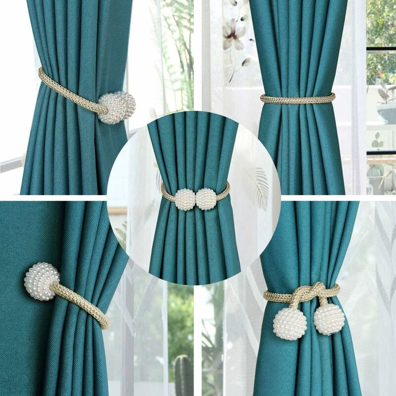 2 Stück Perlen-Halterungen, elegante Gardinen-Raffhalter, Vorhang-Clips magnetische