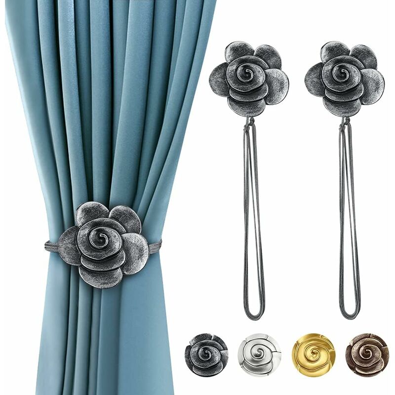 4er-Pack magnetische Vorhang-Raffhalter, Kunstharz-Blumen-Vintage-Vorhang -Halterungen
