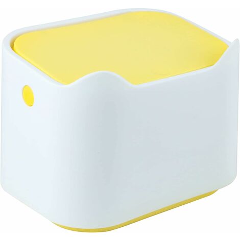 Bettbüro Mülleimer, Mini Tragbarer Desktop -Abfallbehälter, Drücken Sie Typ  Deckel (gelb, weiß)