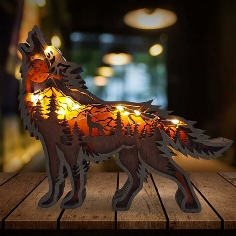 Weihnachten Tier Dekoration, 3D Schnitzen Holz Wolf Handwerk, hohle  mehrschichtige Wald Tier