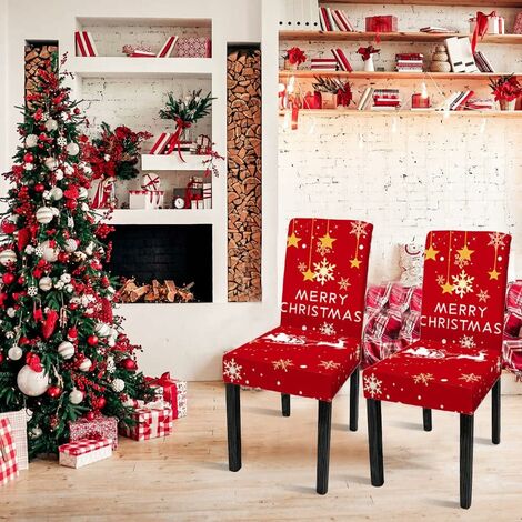 Weihnachten Stuhlabdeckungen, Weihnachten Dining Stuhlabdeckungen 4 Pcs  Waschbare Dining Stuhl Protector Sitzbezug Dekor