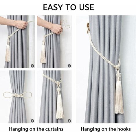 2-Pack Lange Quaste Vorhang Tiebacks Handgemachte Geflochtene Seilknoten  Drape Tie Backs Europäischer Stil (Beige)