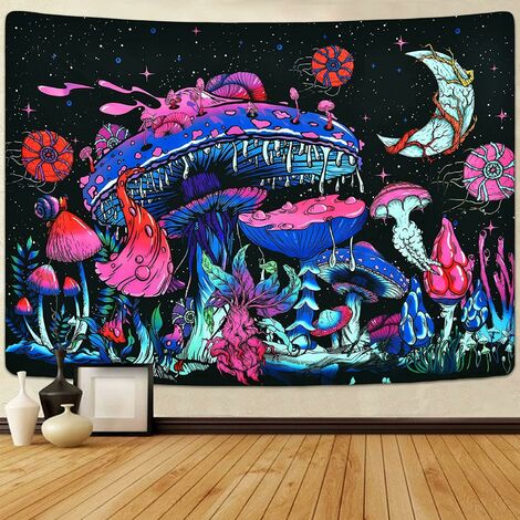 Trippy-Tapestry Pilz und Mond Wand Hängende Pflanzen Tapestry Sternenhimmel Tapestry Monster Tapestry Dekor für Schlafzimmer Schlafsaal Raum Dekoration 59.51 in